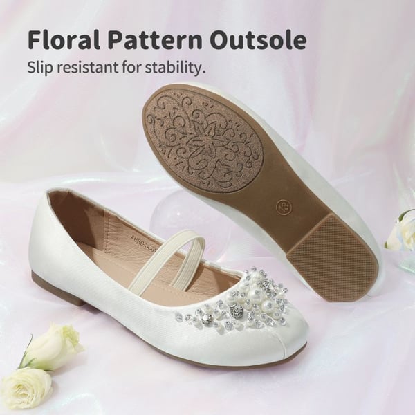 Girl's Mary Jane Pearl Ballerina Flats - WHITE - 4